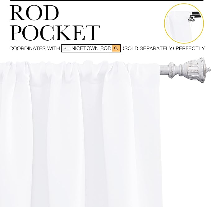 NICETOWN Window Curtain Panels - Rod Pocket Curtain Set for Bedroom (White, 2 Panels, 42 by 45)