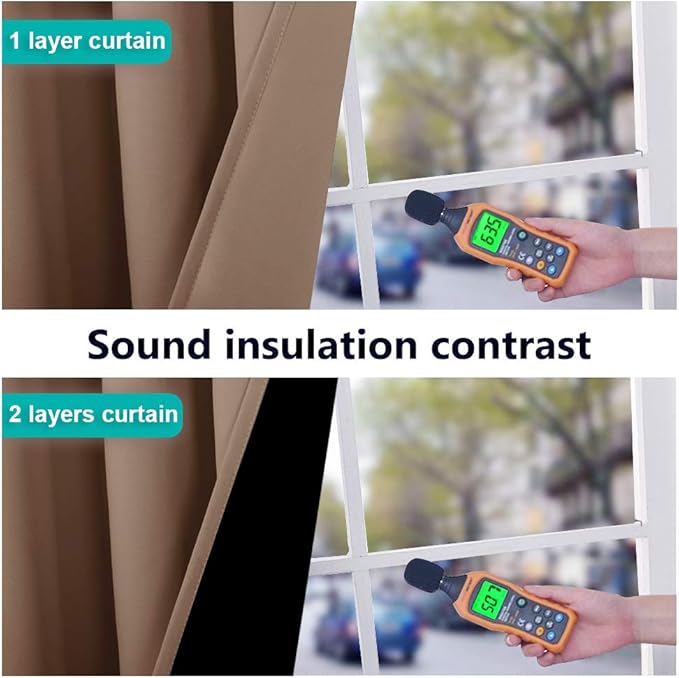 NICETOWN 100% Blackout Curtains Thermal, Noise Reduction and Privacy Curtains for Patio Door, Black Lined Blackout Drapes with Grommet Top, Cappuccino, 1 Pair, W52 x L120