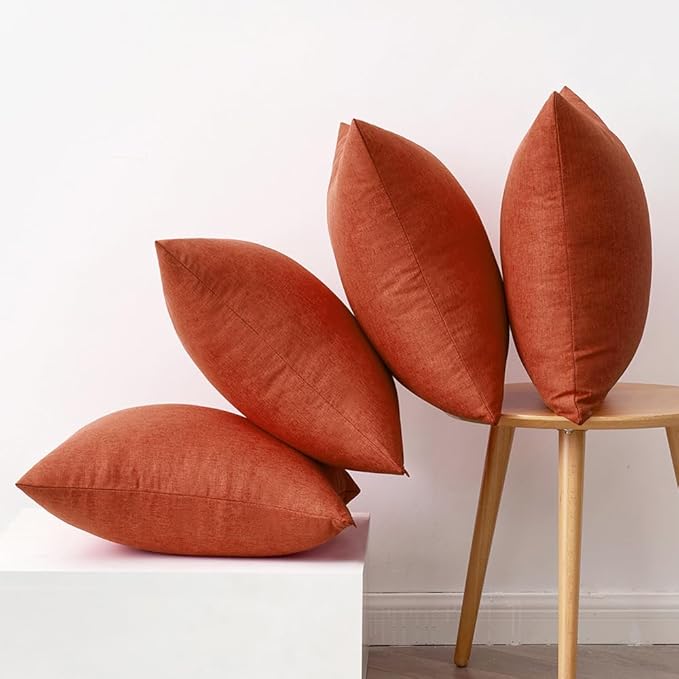 MIULEE Pack of 4 Decorative Burnt Orange Throw Pillow Covers Linen Waterproof Pillow Covers Outdoor Farmhouse Cushion Cases for Patio Garden Tent Balcony Couch Sofa 18x18 inch