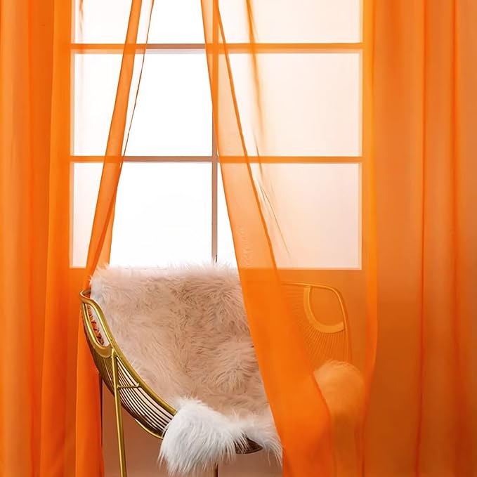 SpaceDresser Orange Sheer Curtains 4 Panels Rod Pocket Semi-Sheer Curtain 84 Inches Long Light Filtering Voile Window Drapes for Bedroom Living Room Kitchen, Each 52W x 84L