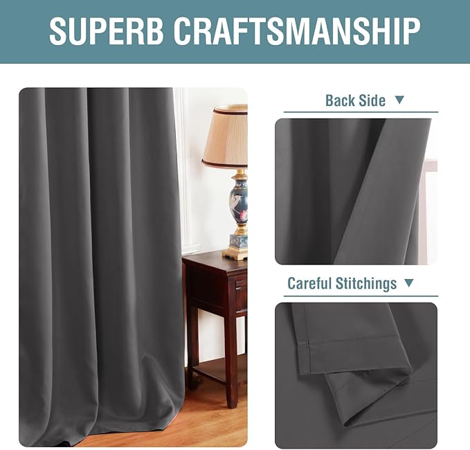 H.VERSAILTEX Blackout Grey Curtains for Patio Door Thermal Insulated Living Room Curtains, Room Darkening Noise Reducing Blackout Curtain for Bedroom, Charcoal Gray, 1 Panel, 52'W x 120'L