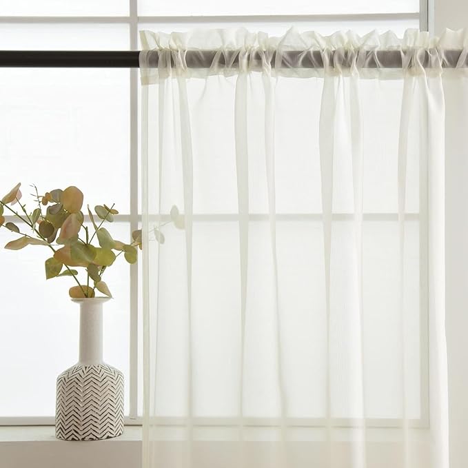 SpaceDresser Ivory Sheer Curtains 4 Panels Rod Pocket Semi-Sheer Curtain 84 Inches Long Light Filtering Voile Window Drapes for Bedroom Living Room Kitchen, Each 52W x 84L