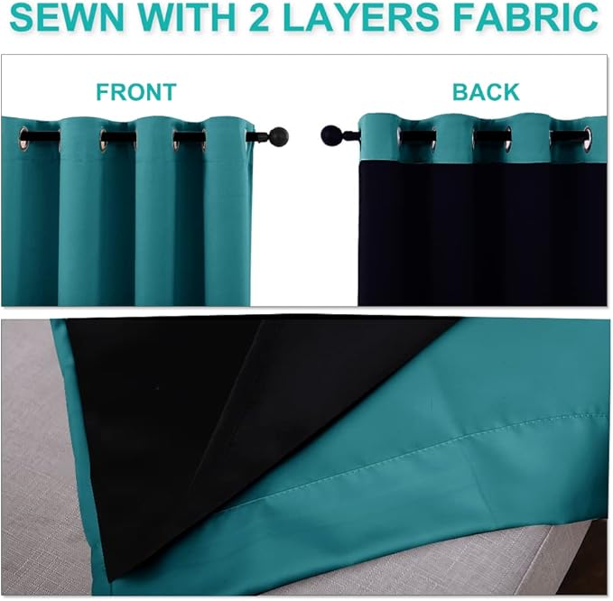 NICETOWN 100% Blackout Curtains 86 inches Long, Pair of Energy Smart & Noise Blocking Out Drapes for Baby Room Window, Thermal Insulated Guest Room Lined Window Dressing(Peacock Teal, 55 inches Wide)