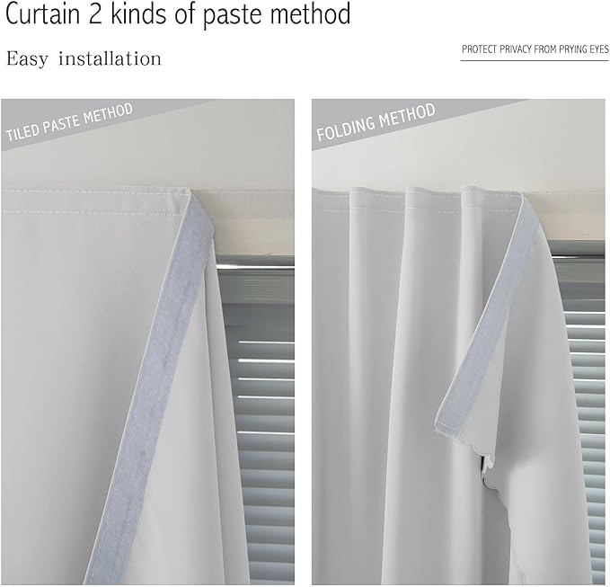 Blackout Curtains for Bedroom Sticky Curtain Blackout Window Cover Self Adhesive Curtains Rod No Drillng, 59" W X 59" L, Light Grey, 1 Panel