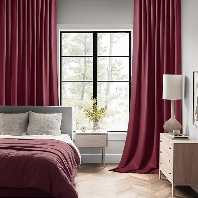 MIULEE Christmas Wine Red Back Tab Blackout Curtains 102 Inch Long 2 Panels Set for Bedroom, Rod Pocket/Pinch Pleated Thermal Insulated Living Room Darkening Light Blocking Floor to Ceiling Drapes