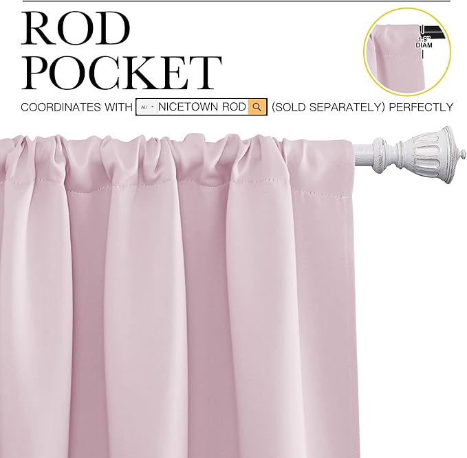 NICETOWN Kitchen Curtains, Privacy & Light Block Out Window Curtains & Drapes for Loft, Cupboard, Cafe, Girls Bedroom (Lavender Pink, 34 in x 54 in (W x L), 2 Panels)