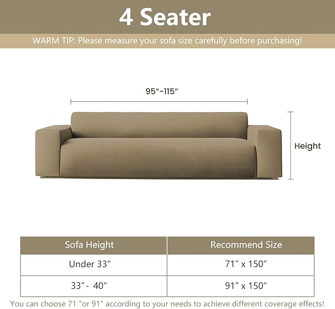 MYSKY HOME Couch Covers for 3 Cushion Couch Sofa, Sectional Couch Cover L Shape Chenille Couch Cushion Covers for Pets, Furniture Protector Cover for Dogs, Kids, 71"X150", Sand