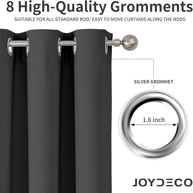 Joydeco Blackout Curtains 108 Inch Length 2 Panels Set, Thermal Insulated Long Curtains& Drapes 2 Burg, Room Darkening Grommet Drapes for Living Room Bedroom Window (Dark Grey, W52 x L108 Inch)