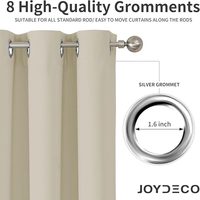 Joydeco Blackout Curtains 84 Inch Length 2 Panels Set, Thermal Insulated Long Curtains& Drapes 2 Burg, Room Darkening Drapes for Bedroom Living Room (Light Beige, W37 x L84 Inch)