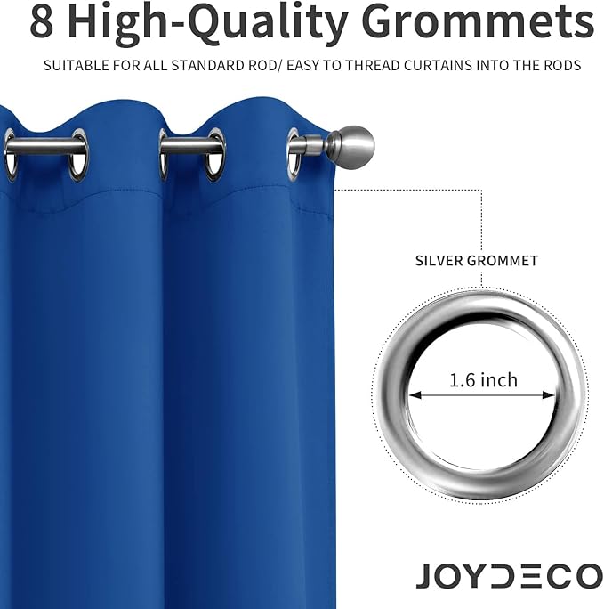 Joydeco Blackout Curtains 108 Inch Length 2 Panels Set, Thermal Insulated Long Curtains& Drapes 2 Burg, Room Darkening Grommet Drapes for Living Room Bedroom Window (W52 x L108 Inch, Royal Blue)