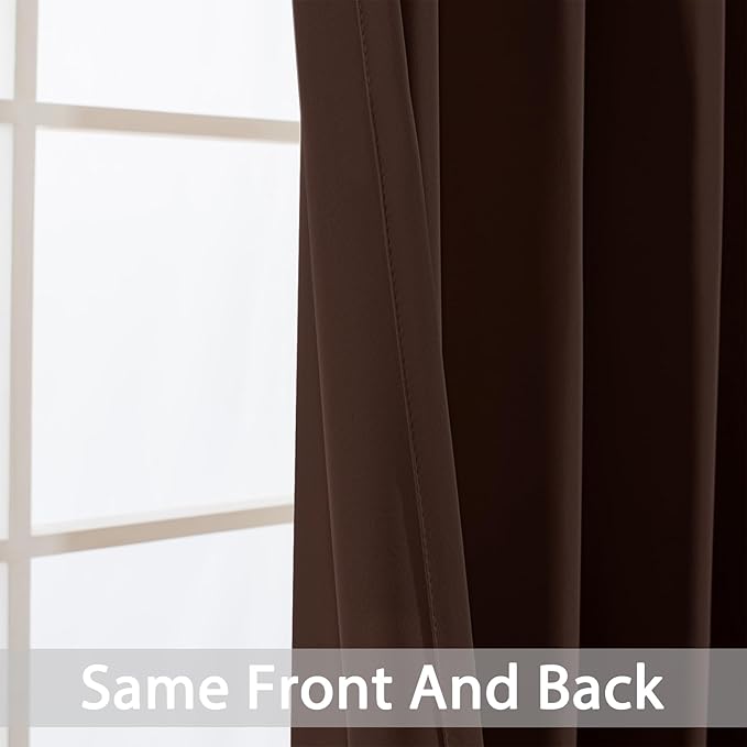 Yakamok Blackout Curtains Room Darkening Thermal Insulated Window Panels,Solid Grommet Top Drapes for Bedroom/Living Room(62Wx96L, Chocolate Brown, 2 Panels)