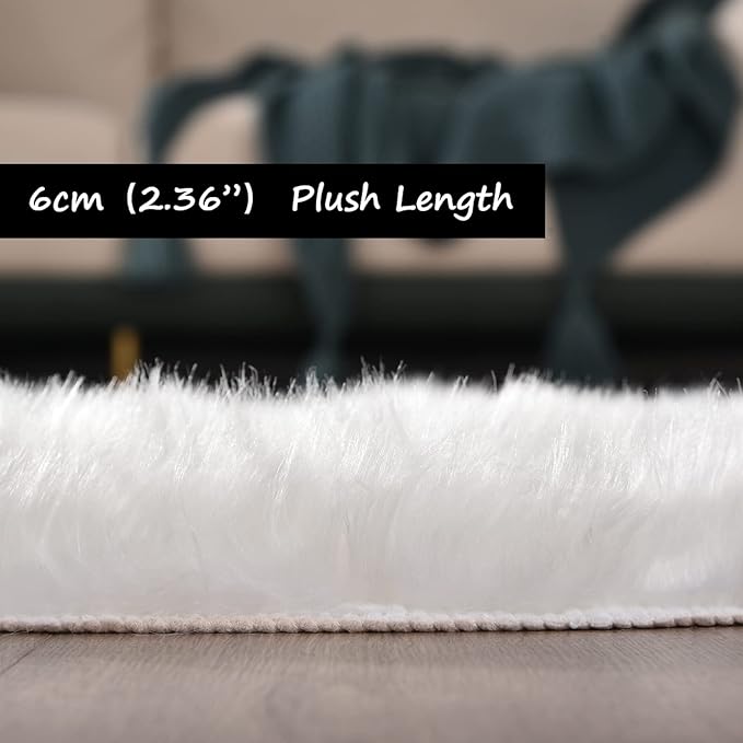 Goolela White Area Rug 6x9 Fluffy Fuzzy Furry Sheepskin Rug for Living Room Bedroom White Faux Fur Shag Carpet Rectangle