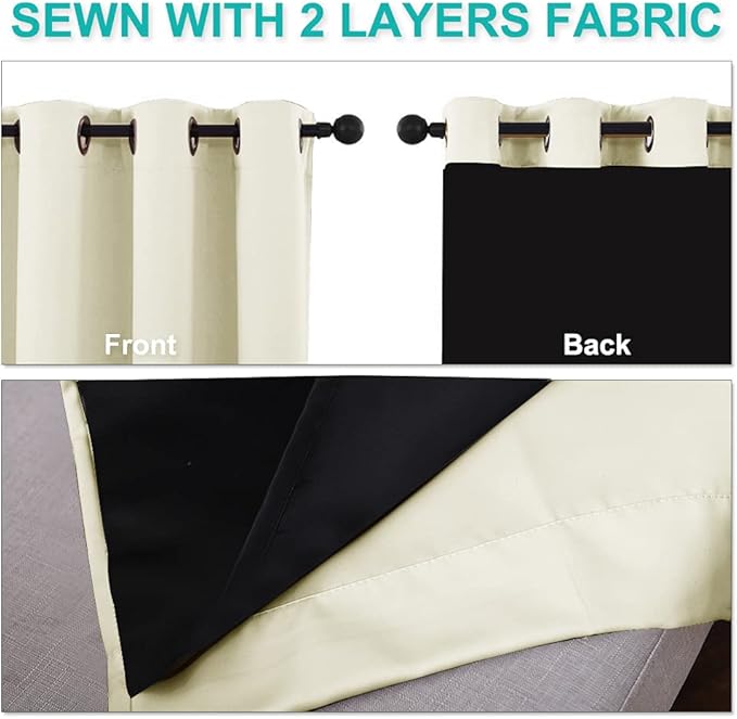 NICETOWN Thermal Insulated 100% Blackout Curtains, Noise Reducing Performance Drapes with Black Lining, Full Light Blocking Drapery Panels for Patio (Beige, 1 Pair, 46 inches x 90 inches)