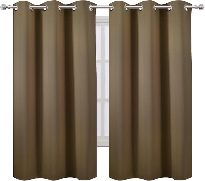 LEMOMO Blackout Curtains 42 x 63 inch/Brown Curtains Set of 2 Panels/Thermal Insulated Room Darkening Bedroom Curtains
