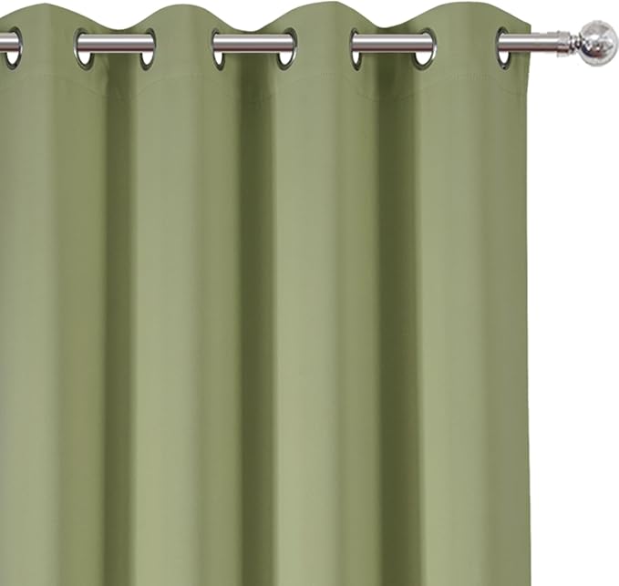 LEMOMO Sage Green Blackout Curtains 66 x 63 Inch Length/Set of 2 Curtain Panels/Thermal Insulated Room Darkening Blackout Curtains for Bedroom