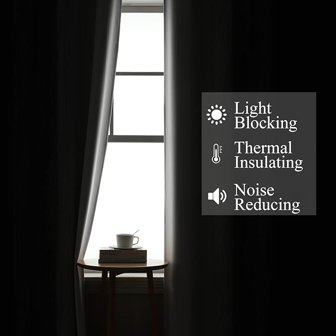 Estelar Textiler Black and Greyish White Ombre Short Blackout Kitchen Curtains 36 Inch Long, Thermal Insulated Grommet Small Half Window Drapes for Cafe/Basement/RV Camper, 52Wx36L, 2 Panels