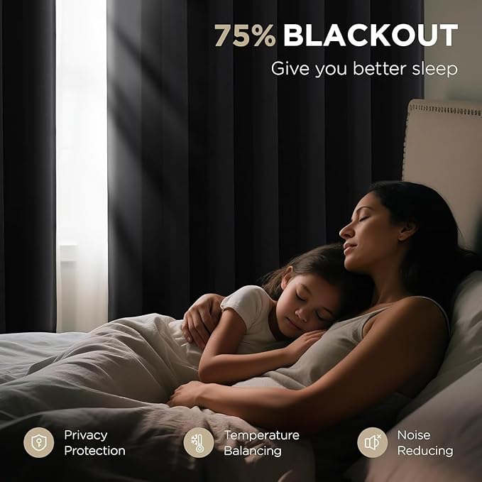 Joydeco Blackout Curtains for Bedroom 120 Inch Long 2 Panels, Room Darkening Grommet Drapes, Thermal Insulated Black Out Drapes, Black Curtains for Living Room