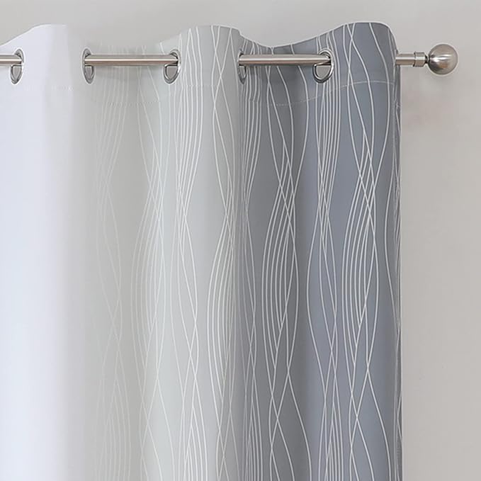 Estelar Textiler Grey and Greyish White Blackout Curtains 45 Inch Length, Light Blocking Gradient Drapes for Kitchen, Thermal Insulated Grommet Ombre Curtains for Bathroom,42Wx45L,2 Panels