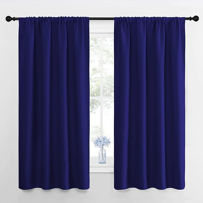 NICETOWN Kitchen Curtains, Short Blackout Drapes, Navy Blue, 34" Wide by 54" Long, 2 PCs, Thermal Insulated Blackout Curtain Panels for Kids Room, Play Room