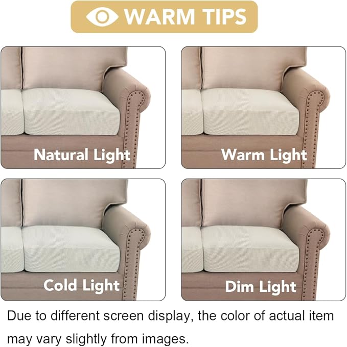 H.VERSAILTEX Super Stretch Individual Seat Cushion Covers Sofa Covers Couch Cushion Covers Slipcover Sets Thick Jacquard Textured Twill Fabric (2 Piece Medium Sofa Cushion Covers, Ivory)