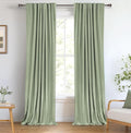 100% Blackout Shield Linen Blackout Curtains for Bedroom 90 Inches Long, Back Tab/Rod Pocket Living Room Drapes, Thermal Insulated Blackout Curtains 2 Panels Set, 50" W x 90" L, Sage