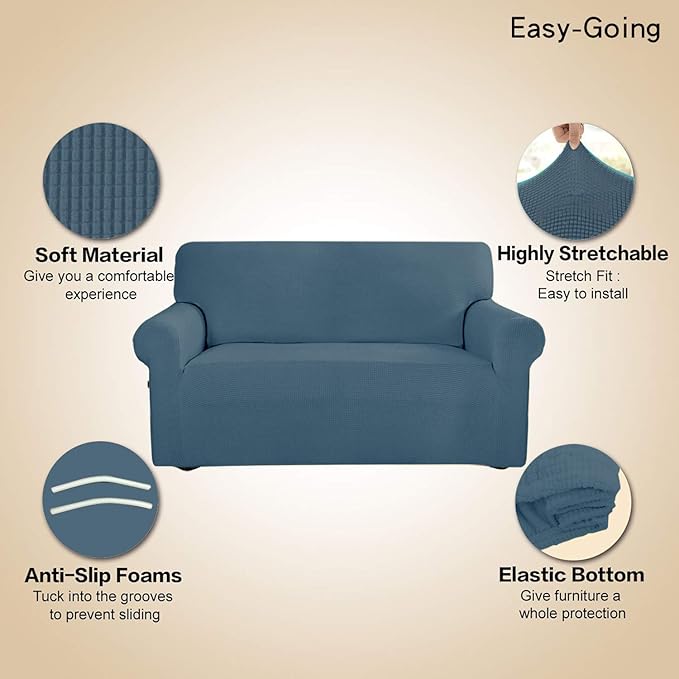 Easy-Going Stretch Oversized Sofa Slipcover 1-Piece Sofa Cover Furniture Protector Couch Soft with Elastic Bottom for Kids, Polyester Spandex Jacquard Fabric Small Checks Bluestone
