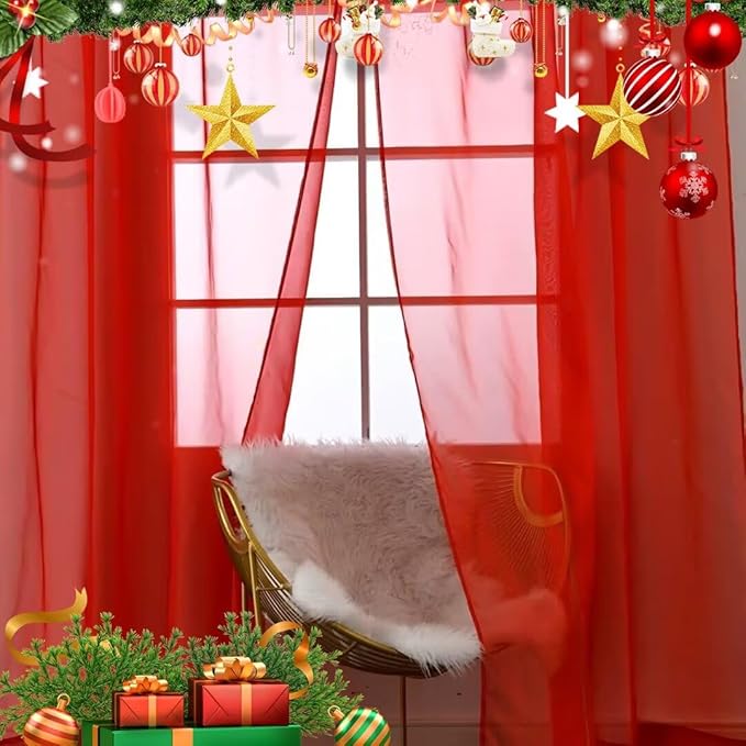 SpaceDresser Basic Rod Pocket Sheer Voile Window Curtain Panels White 1 Pair 2 Panels 70 Width 72 Inch Long for Kitchen Bedroom Children Living Room Yard(Red,70 W x 72 L)