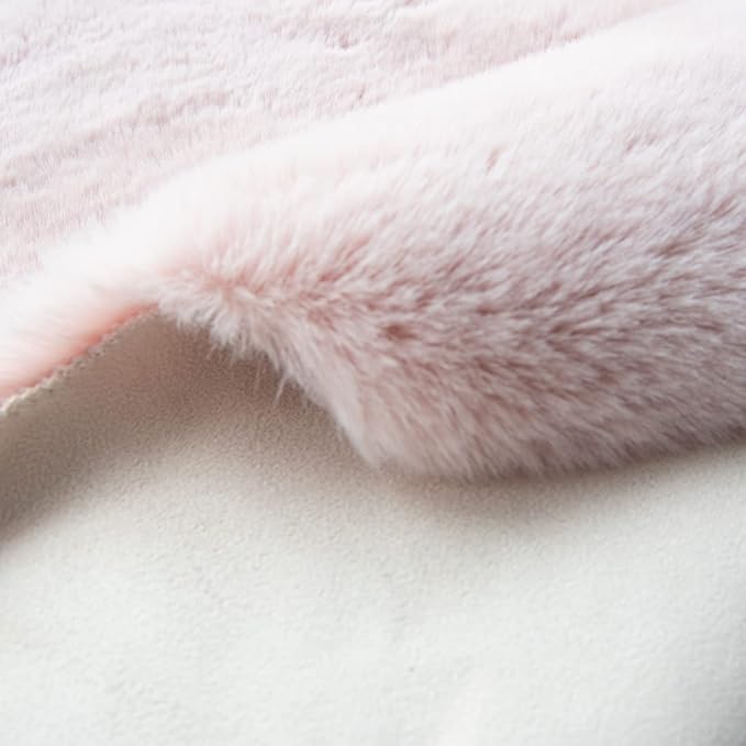 ORINOVA Pink Boho Faux Rabbit Fluffy Fur Rugs for Bedroom Shag Circle Washable Area Rugs for Living Room Nursery Round Rug 4ft