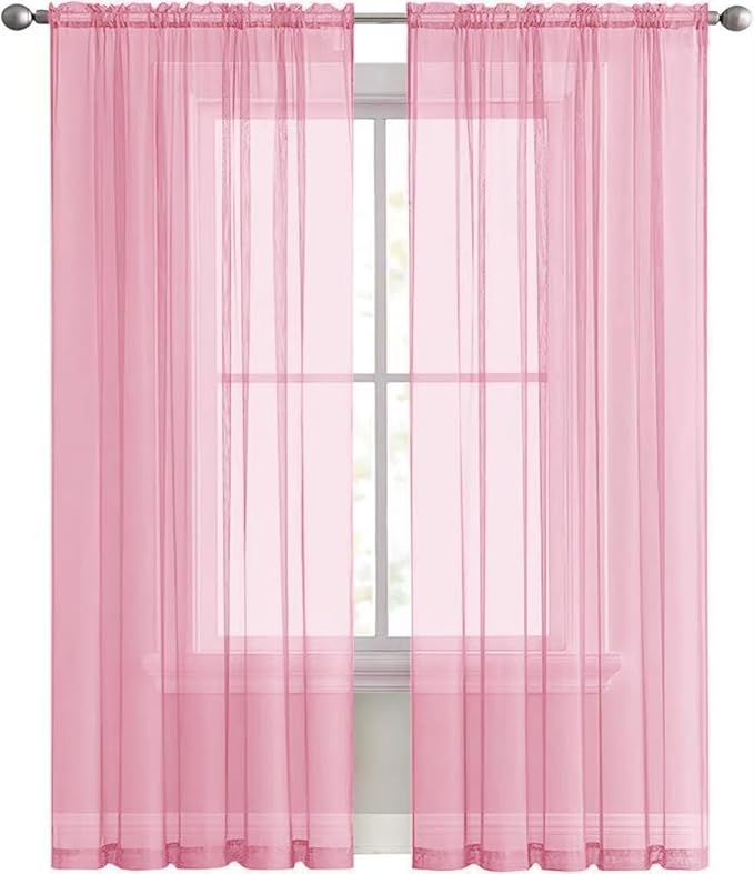 SpaceDresser Sheer Voile Window Treatment Rod Pocket Curtain Panels for Kitchen Bedroom Living Room Drapes Sunlight Filtering Privacy Semi Home Decor Assorted (Light Pink, 52 W x 63 L)