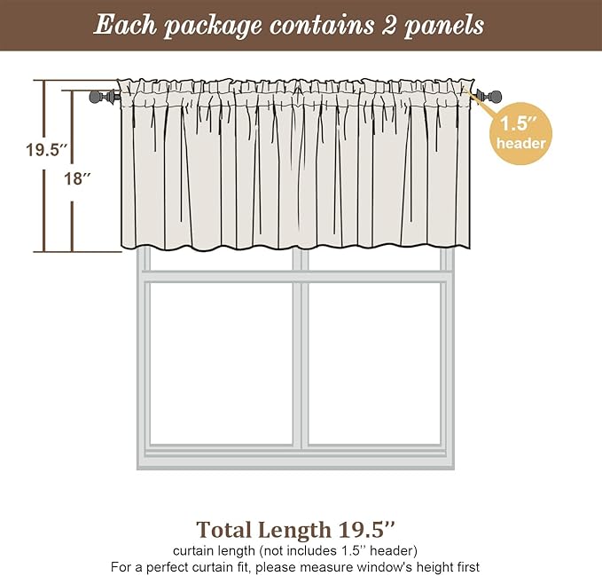 Chyhomenyc Mustard Yellow Sheer Valances for Windows - Light Filtering Small Kitchen Curtains, Short Top Window Treatment Decor for Living Room Bathroom Basement, 42Wx18L inches, 2 Pack