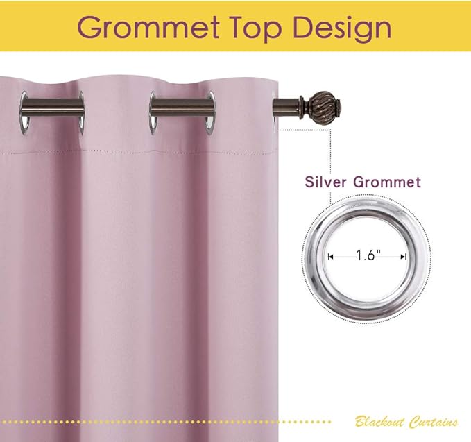 NICETOWN Room Darkening Curtains for Girls Room, Nursery Essential Thermal Insulated Blackout Draperies/Drapes (Baby Pink=Lavender Pink, 1 Pair, 42 x 72 Inch)