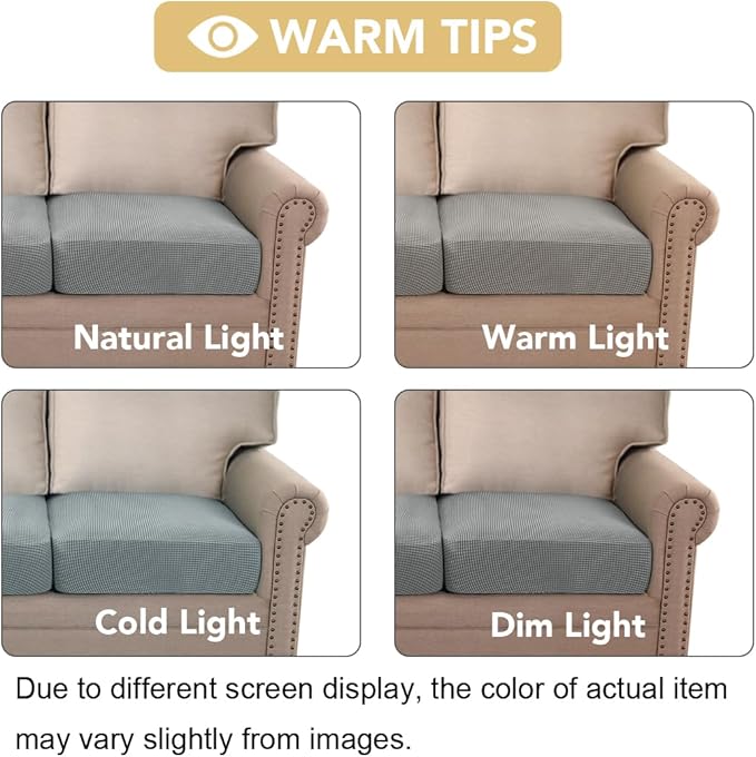 H.VERSAILTEX Super Stretch Couch Cushion Covers Sofa Cushion Slipcovers Jacquard Fabric Individual Seat Couch Slipcover Sets for Pets with Elastic Bottom(3 Packs Cushion Sofa Covers, Dove)