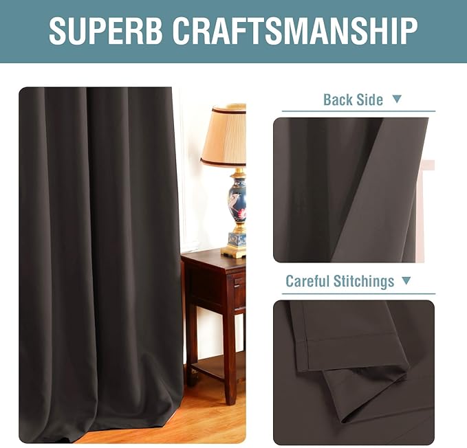 H.VERSAILTEX Brown Blackout Curtains for Living Room 102 Inches Length, Blackout Curtains for Bedroom Curtains & Drapes Thermal Insulated Drapes - Chocolate Brown, 1 Panel, 52" W x 102" L