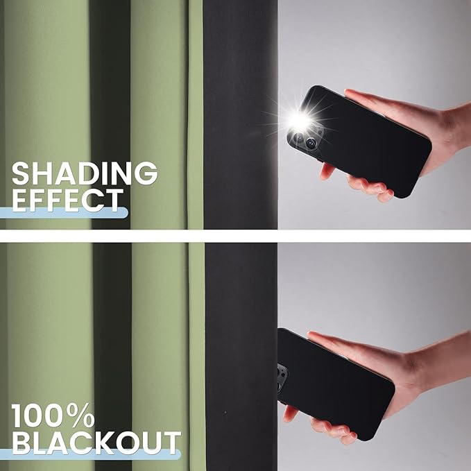 SimpleHome 100% Blackout Curtains for Bedroom,Thermal Insulated Sage Grommet Window Drapes Room Darkening Curtains for Living Room with Black Back,52 x 54 Inch,2 Panels