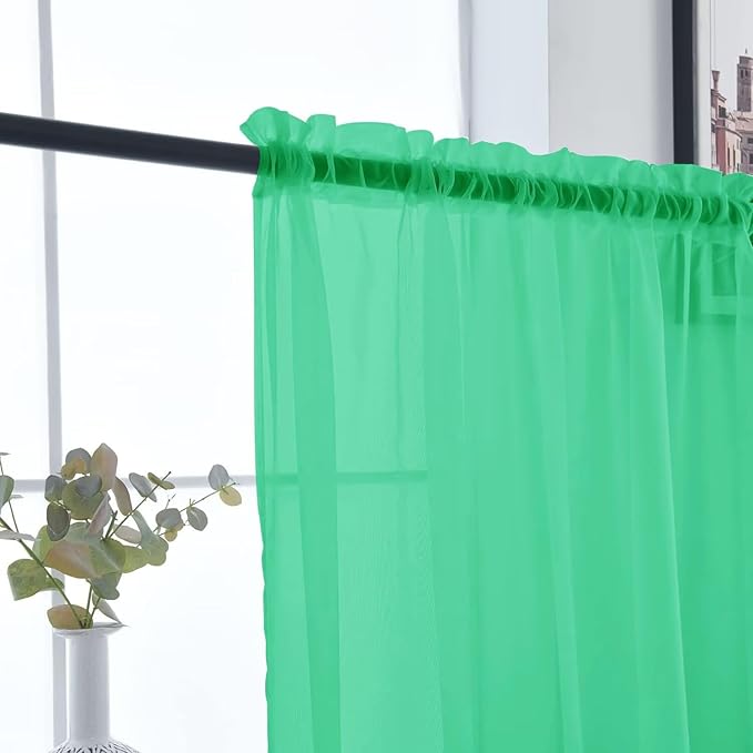 SpaceDresser Basic Rod Pocket Sheer Voile Window Curtain Panels Grass Green 1 Pair 2 Panels 52 Width 72 Inch Long for Kitchen Bedroom Children Living Room Yard（Grass Green, 52W x 72L）