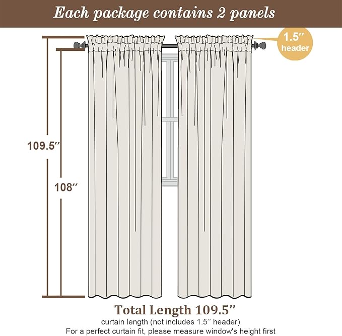 Chyhomenyc Extra Long Blush Pink Sheer Curtains 108 Inches Long 2 Panels, Light Filtering Curtains for Living Room, Soft Gentle Voile Rod Pocket Bedroom Window Drapes, 59Wx108L Inch, 9FT, 2PCS