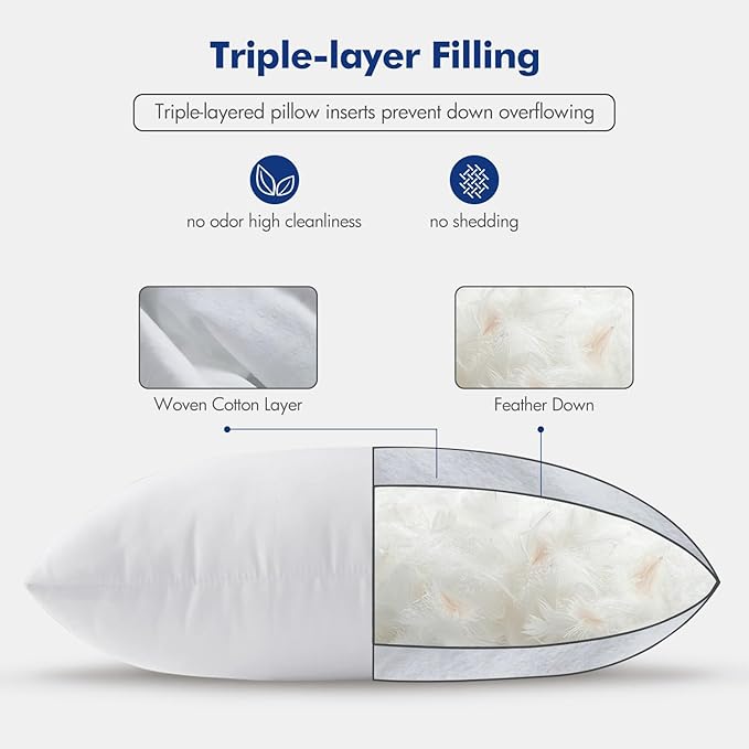 MIULEE Pillows Queen Size Set of 2 Down Feather Throw Pillows for Couch Sofa Bed, Decorative Fluffy Cotton Fabric Inserts,White 20x30