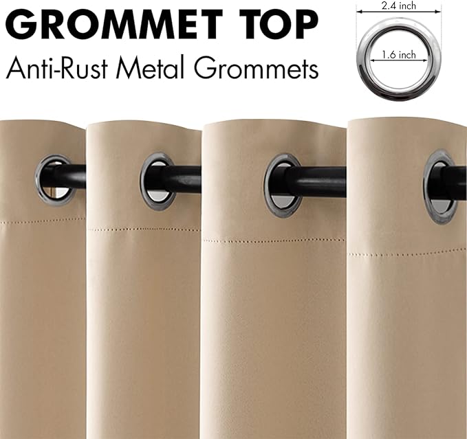 MIULEE Room Darkening Curtains Thermal Insulated Drapes Solid Window Treatment Set Grommet Top Light Blocking Blackout Curtain for Living Room/Bedroom 2 Panels 72 x 84 inch Beige