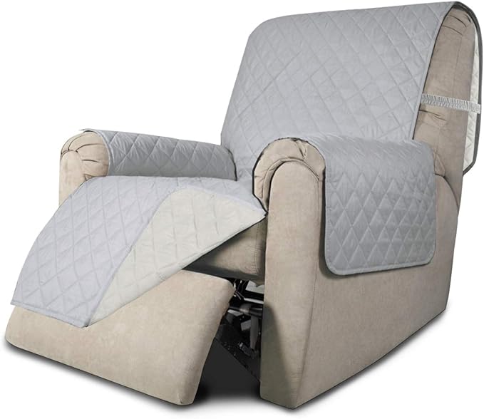 Easy-Going Recliner Sofa Slipcover Reversible Sofa Cover Water Resistant Couch Cover Furniture Protector with Elastic Straps for Pets Kids Children Dog Cat (Recliner, Light Gray/Ivory)