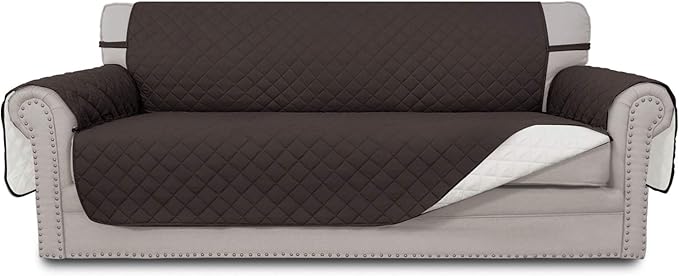 Easy-Going 4 Seater Sofa Slipcover Reversible Sofa Cover Water Resistant Couch Cover with Foam Sticks Elastic Straps Furniture Protector for Pets Children Dog Cat (XX-Large, Chocolate/Ivory)