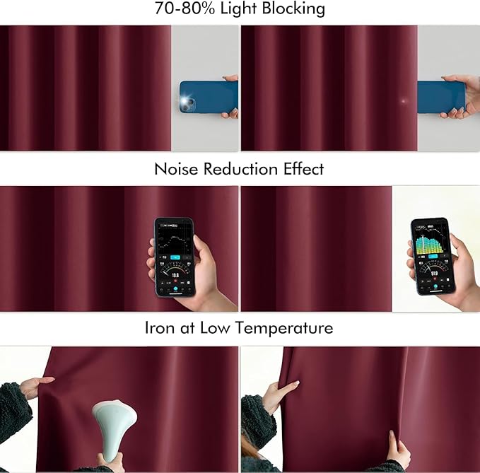 MIULEE Christmas Wine Red Back Tab Blackout Curtains 102 Inch Long 2 Panels Set for Bedroom, Rod Pocket/Pinch Pleated Thermal Insulated Living Room Darkening Light Blocking Floor to Ceiling Drapes