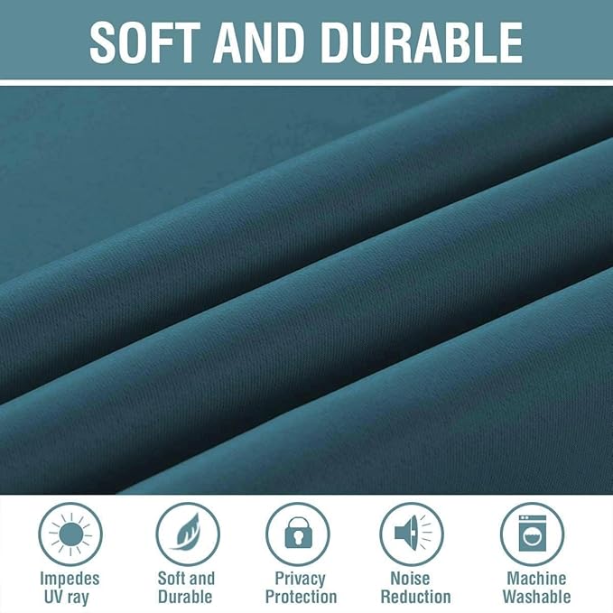 H.VERSAILTEX Blackout Curtain for Living Room Small Window Kitchen Blackout Curtains 45 inch Length Energy Saving Solid Grommet Blackout Drape, One Panel, Dark Teal, 52" W x 45" L