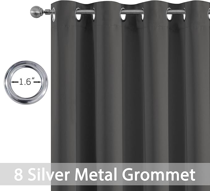 Yakamok 108 Inch Long Blackout Curtains for Bedroom, Thermal Insulated Room Darkening Curtains, Light Blocking Blackout Drapes for Living Room- 2 Panels,52x108 Inch, Charcoal Grey