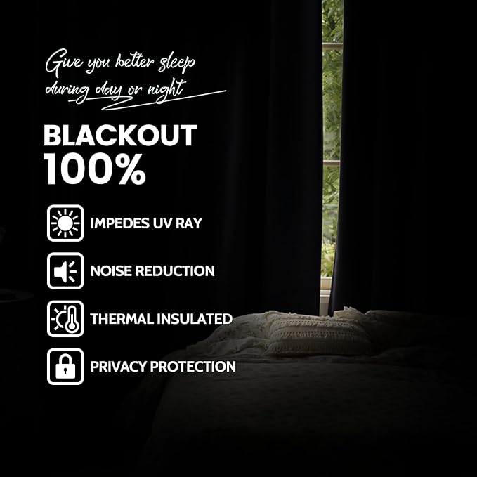 Yakamok Room Darkening 100% Blackout Curtains Grommet Window Treatments with 2 Thick Layers-Purple Thermal Insulated Drapes Set of 2 Panels for Bedroom Living Room 52 Inches by 96 Inches Length