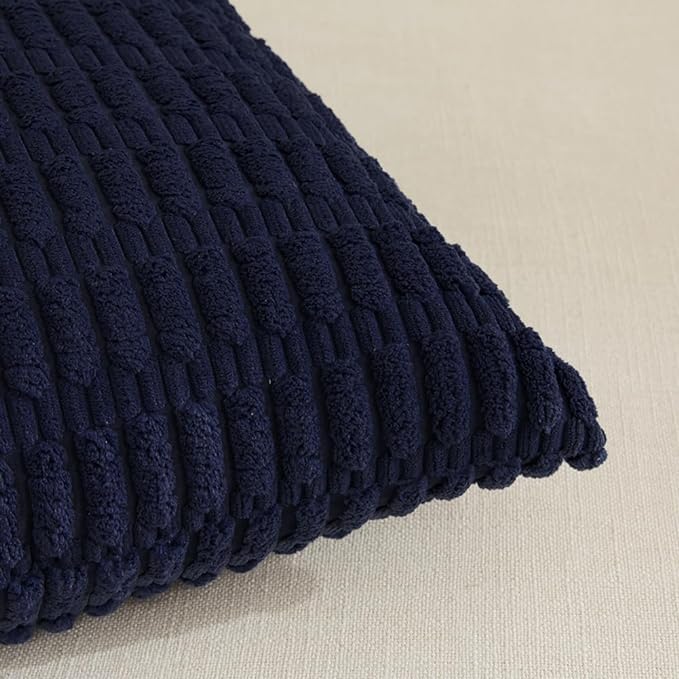 Fancy Homi 4 Packs Navy Blue Decorative Throw Pillow Covers 12x20 Inch for Living Room Couch Bed Sofa, Rustic Modern Farmhouse Boho Home Decor, Soft Plush Corduroy Cute Square Cushion Case 30x50 cm