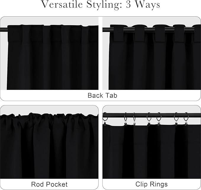 PONY DANCE Black Curtains for Windows, Bathroom Curtains Small Window Drapery Blackout Privacy Drapes for Cafe Bedroom Panels, Width 34 by Length 36, 1 Pair