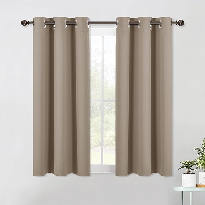 NICETOWN Blackout Window Curtains 60 inch Length 2 Panels, 34 x 60 Inch, Taupe, Grommet Top Room Darkening Thermal Insulated Solid Vertical Drapes for Bedroom/Kid Room