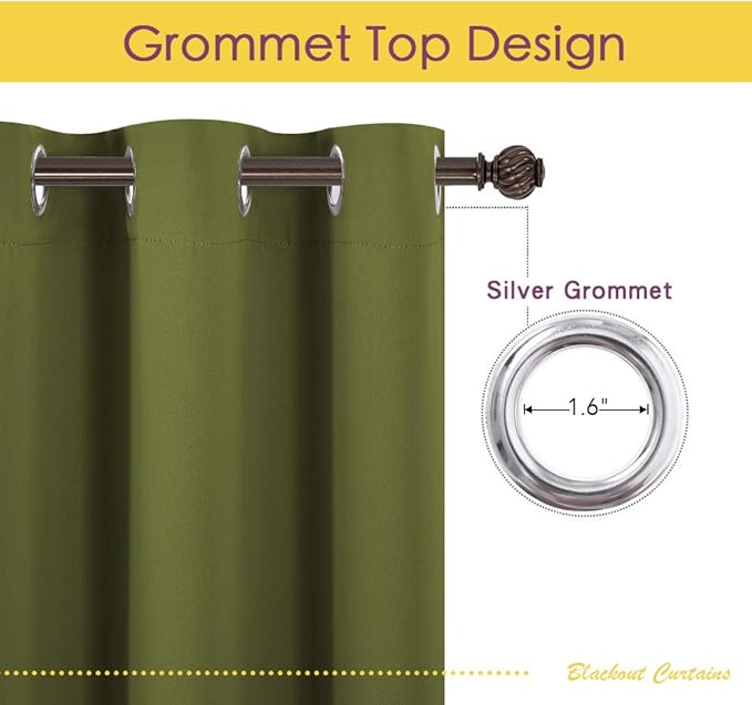 NICETOWN Window Curtain Panels, Thermal Insulated Solid Grommet Blackout Draperies/Drapes for Christmas Decoration (1 Pair, 70 by 84-inch, Olive Green)
