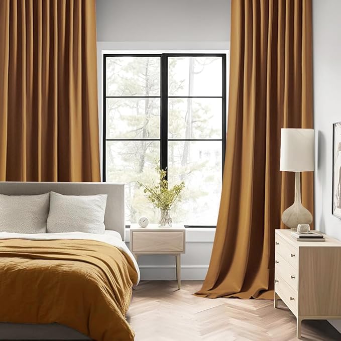 MIULEE Golden Brown Back Tab Blackout Curtains 63 Inch Length 2 Panels Set for Living Room Bedroom Privacy, Rod Pocket/Pinch Pleat Thermal Insulated Room Darkening Pleated Light Blocking Drapes