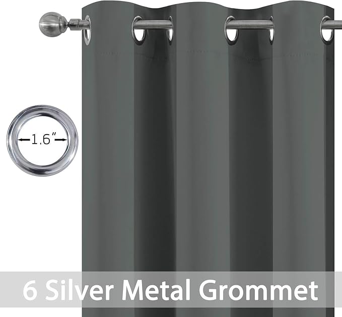 Yakamok Room Darkening Grommet Window Drapes Thermal Insulated Light Blocking Blackout Curtains for Bedroom(Dark Grey,38Wx84L,2 Panels)